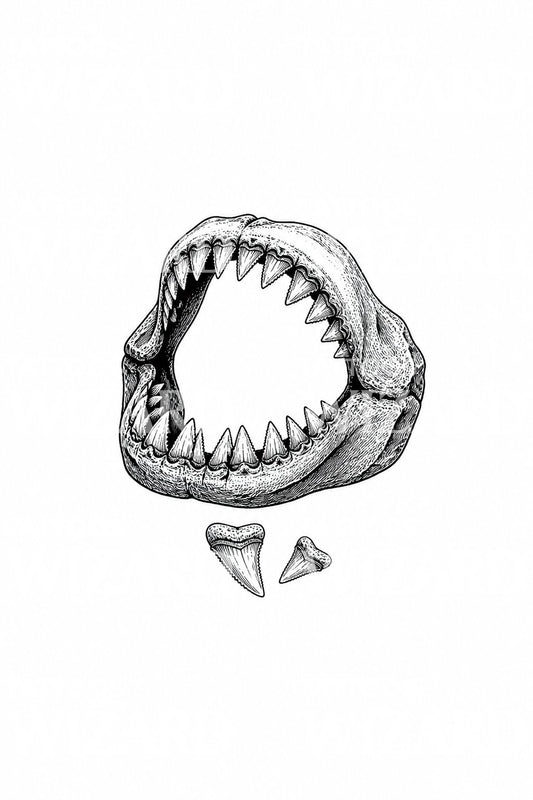 Diseño de tatuaje de mandíbula fósil de megalodón