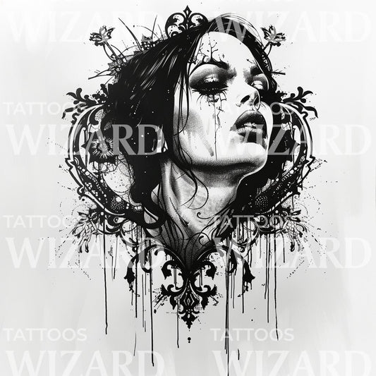 Melancholy Gothic Woman Tattoo Design