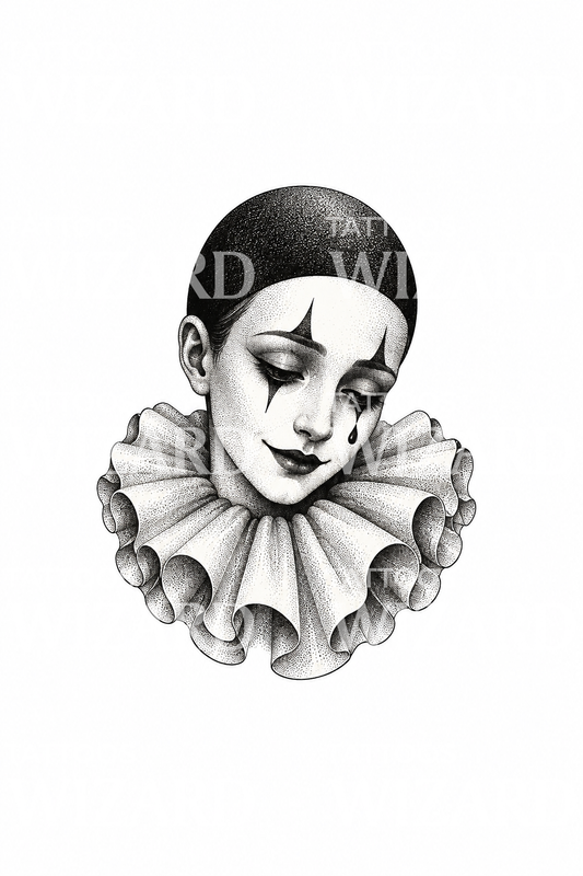 Melancholischer Pierrot mit Träne als Tattoo
