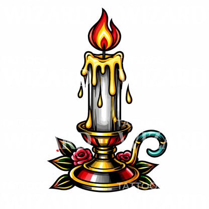 Melting Candle Roses Tattoo Design