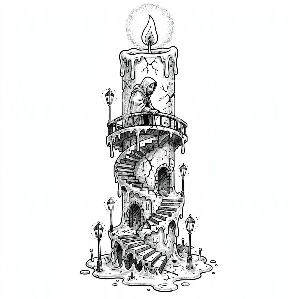 Melting Candle Tower Tattoo Design