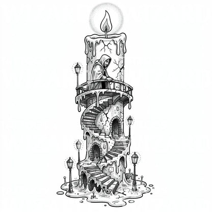 Melting Candle Tower Tattoo Design