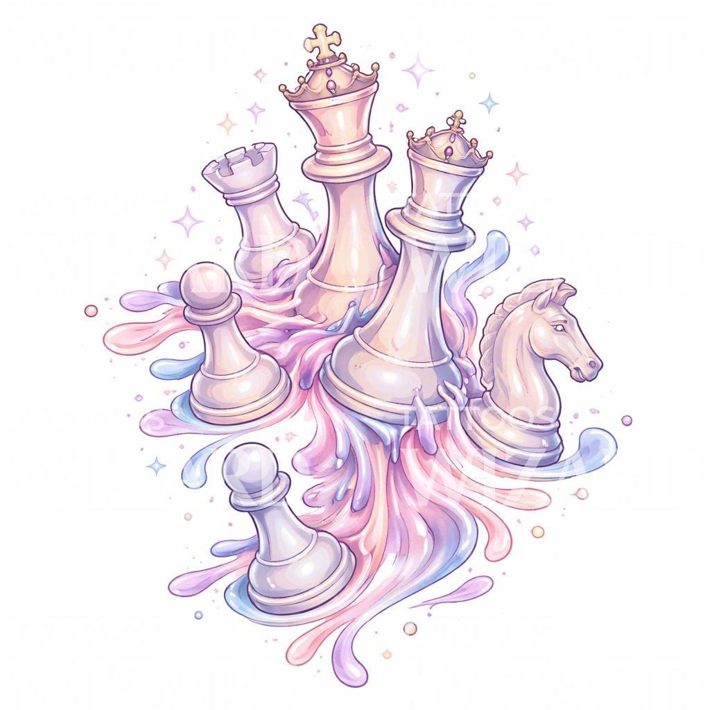 Melting Chess Pieces Tattoo Design