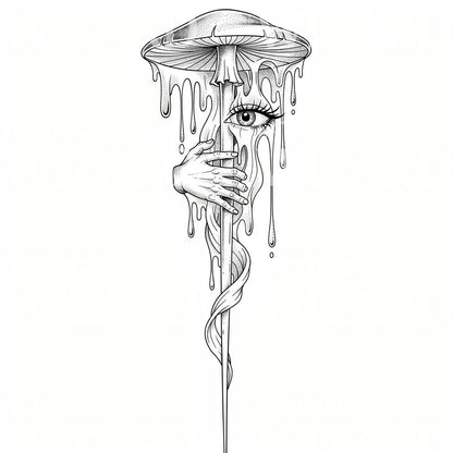Melting Mushroom Eye Tattoo Design