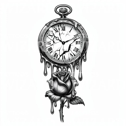 Melting Pocket Watch Rose Tattoo Design