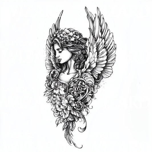 Memorial Drawing of an Deceased Angel Tattoo Design