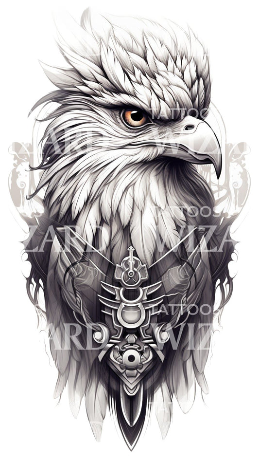 Conception de tatouage intense d'aigle noir et gris