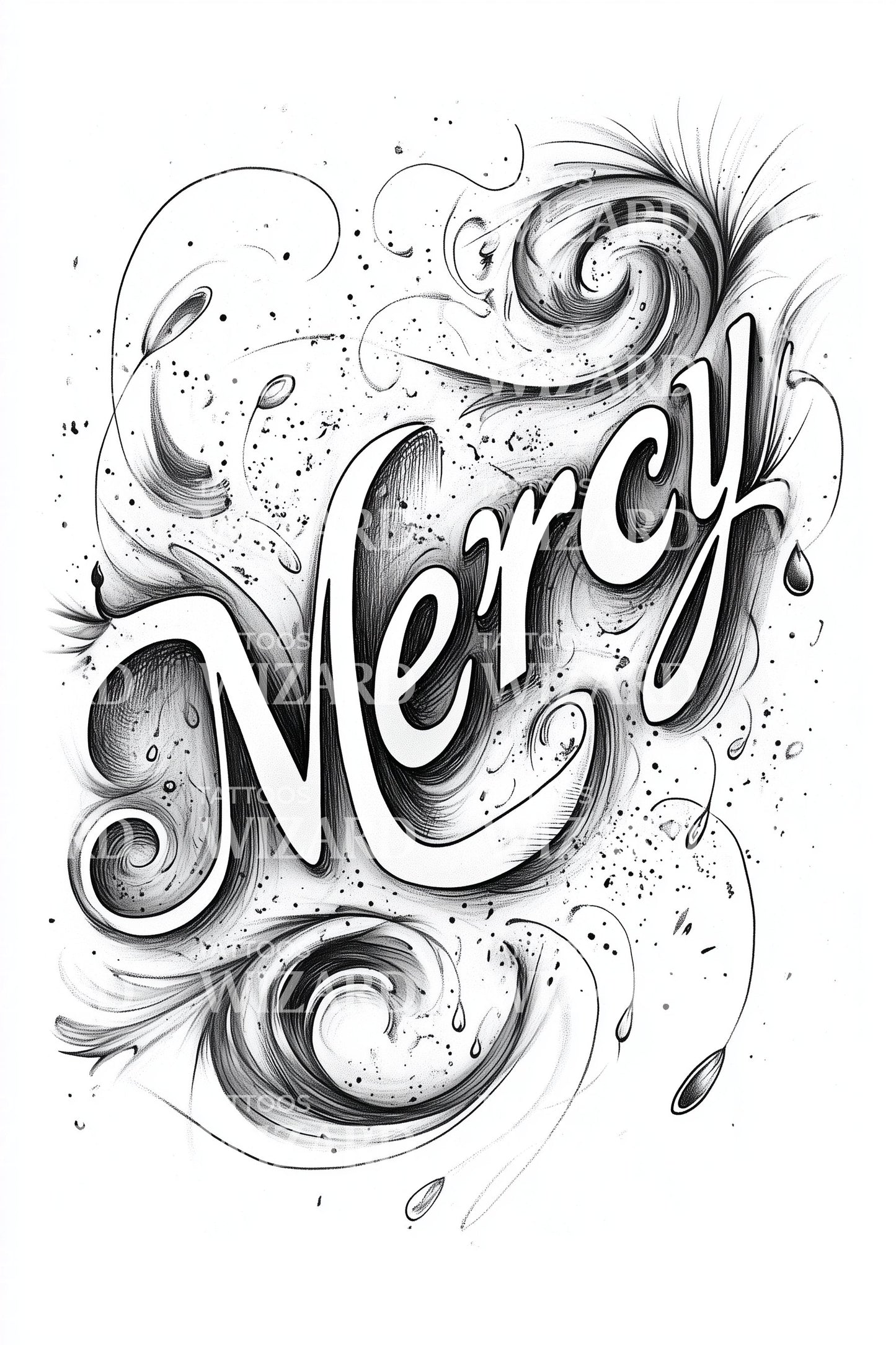 Mercy Ornamental Script Tattoo Illustration