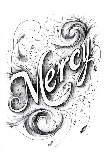 Mercy Ornamental Script Tattoo Illustration
