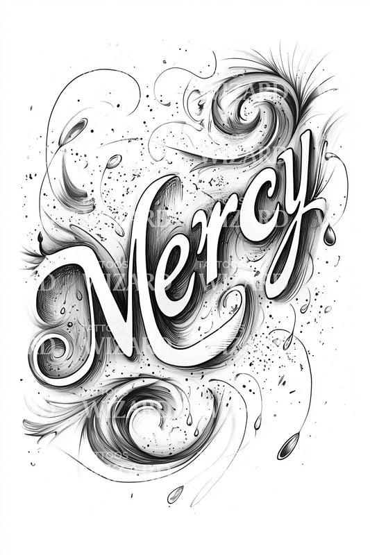 Mercy Ornamental Script Tattoo Illustration