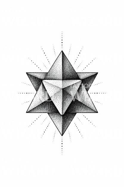 Tatuaggio dotwork del tetraedro a stella Merkaba in geometria sacra