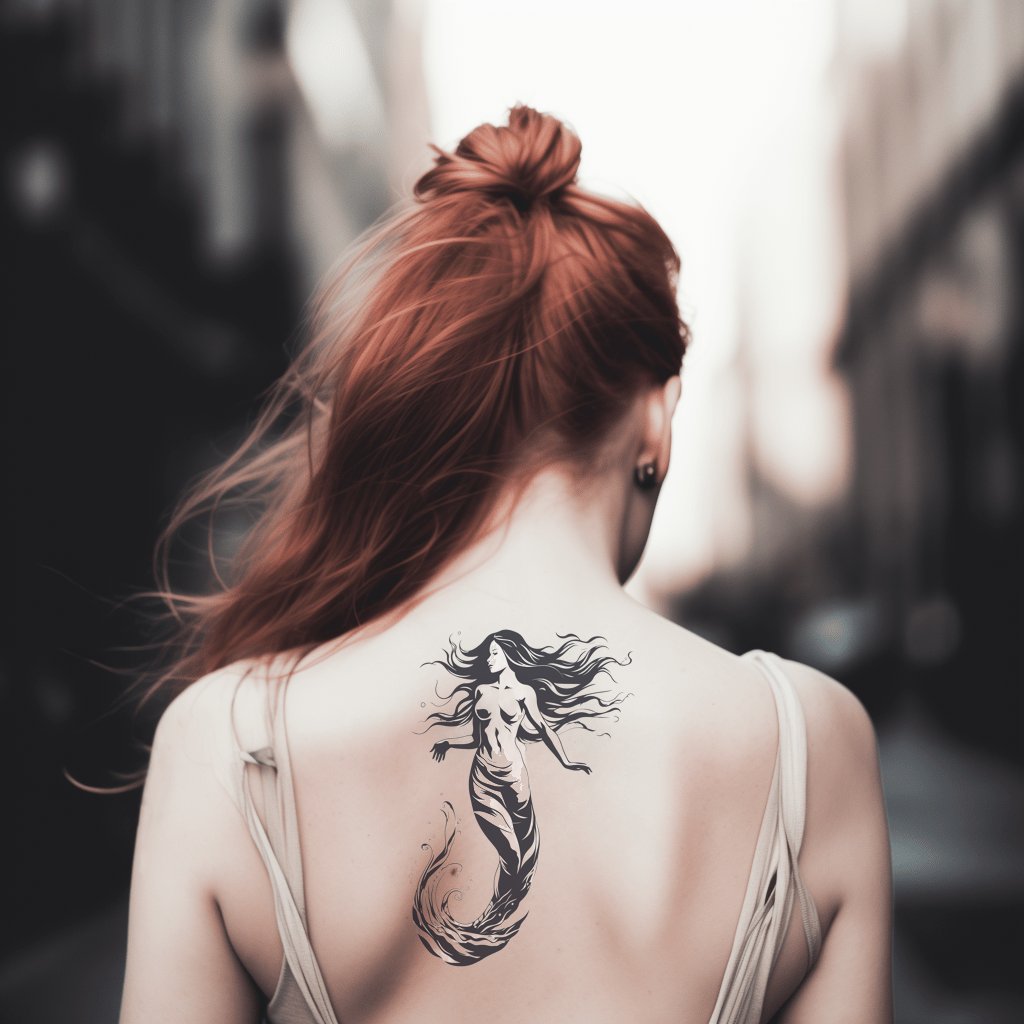 Minimalist Mermaid With Flowing Hair Tattoo Design