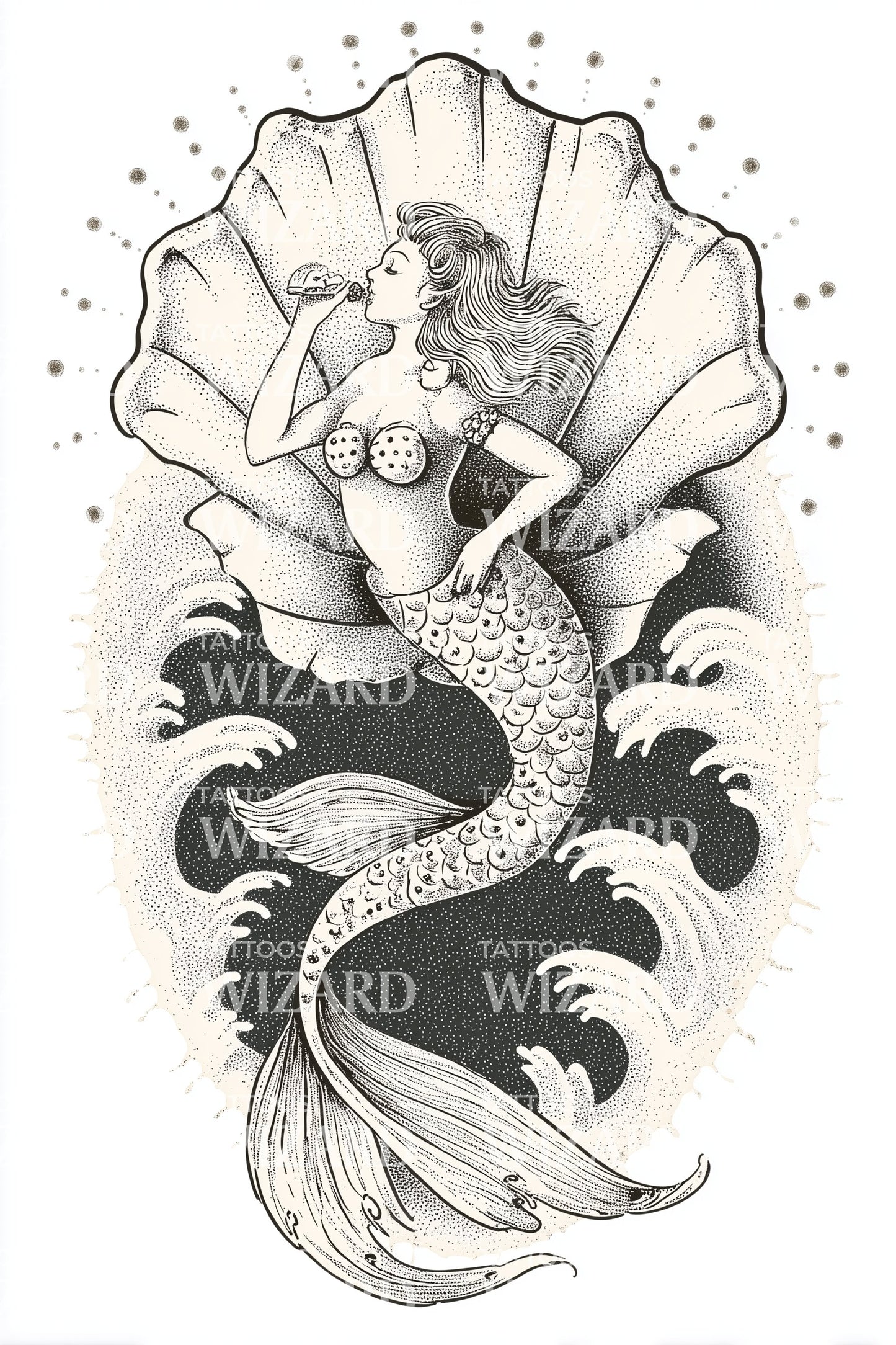 Illustrazione Tatuaggio Sirena in Conchiglia