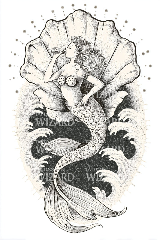 Illustrazione Tatuaggio Sirena in Conchiglia