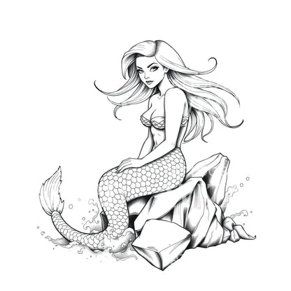 Mermaid on Rock Tattoo Design