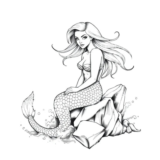 Mermaid on Rock Tattoo Design