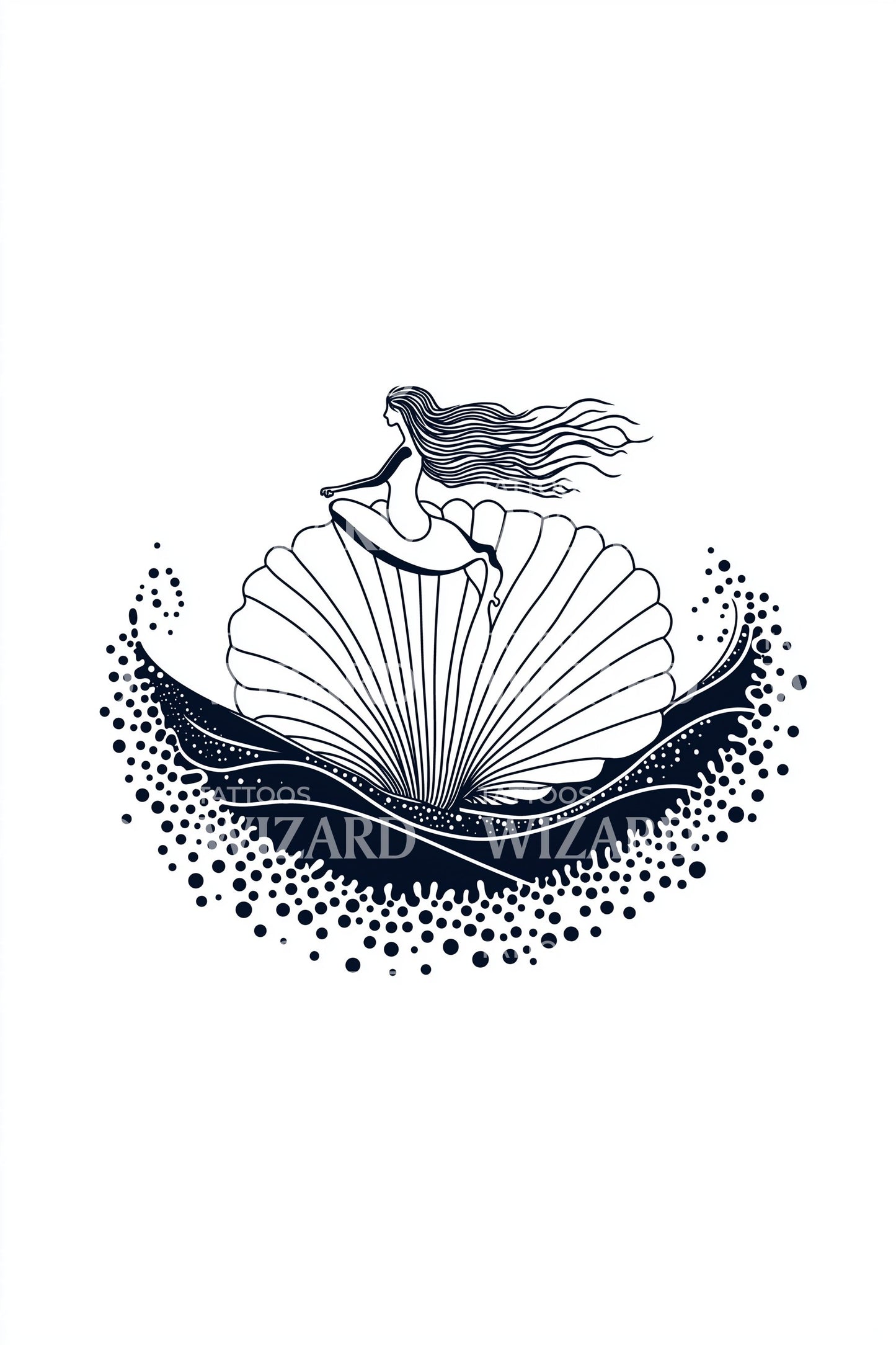 Tatuaggio di sirena su conchiglia