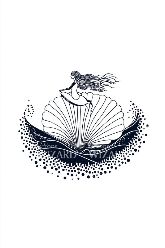 Tatuaggio di sirena su conchiglia