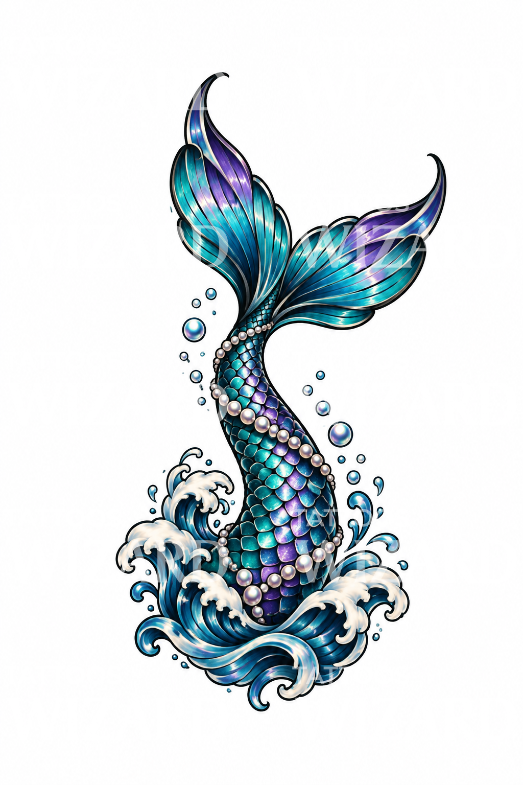 Tatuaggio di coda di sirena che emerge dalle onde