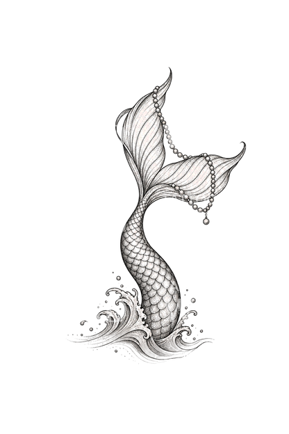 Mermaid Tail with Pearls Fine Line Tattoo