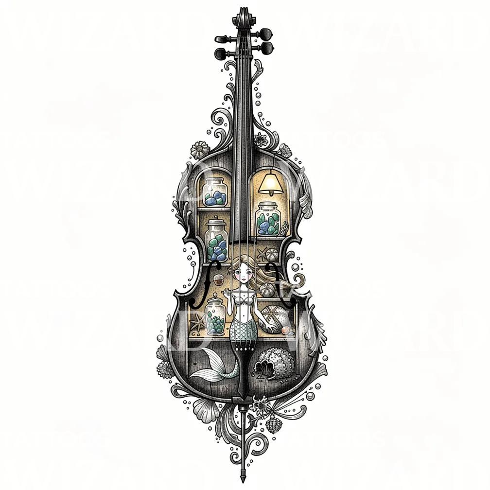 Mermaid Violin Curio Tattoo Design