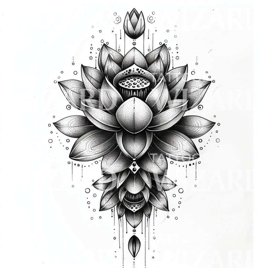 Lours Design Mesmerizing Lotus Flowers Tattoo Design – Tattoos Wizard Designs