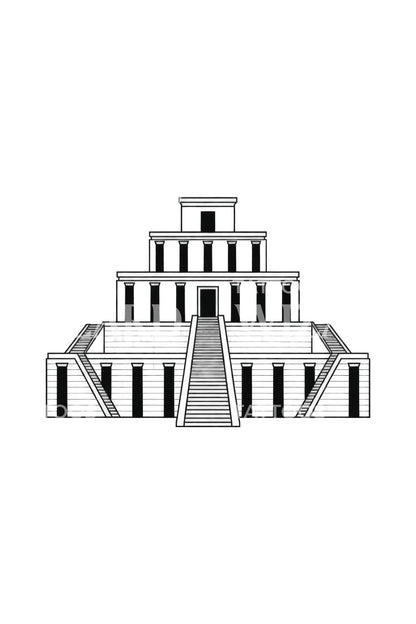 Ilustración de tatuaje de zigurat mesopotámico
