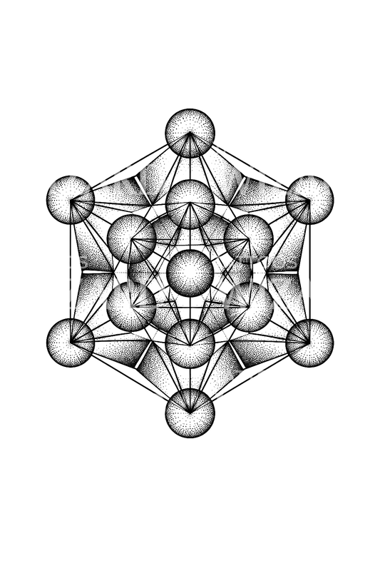 Tatouage dotwork du cube de Métatron en géométrie sacrée