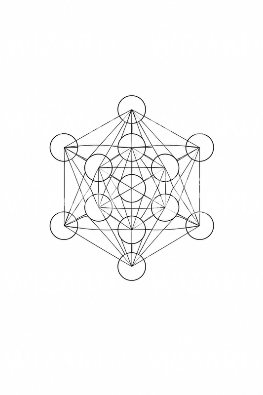 Tetování Metatronovy krychle, posvátná geometrie, jemná linka