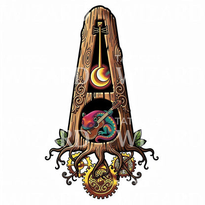 Metronome Chameleon Gears Tattoo Design