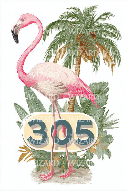 Miami 305 Flamingo Tattoo Illustration