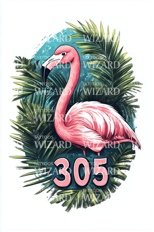 Miami 305 Tropical Flamingo Tattoo Design