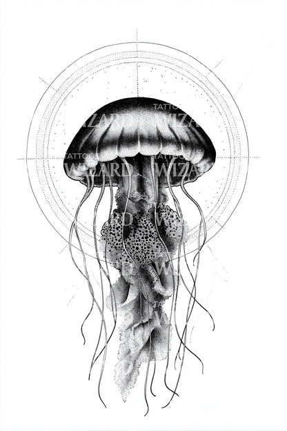Micro Jellyfish Diagram Tattoo Illustration