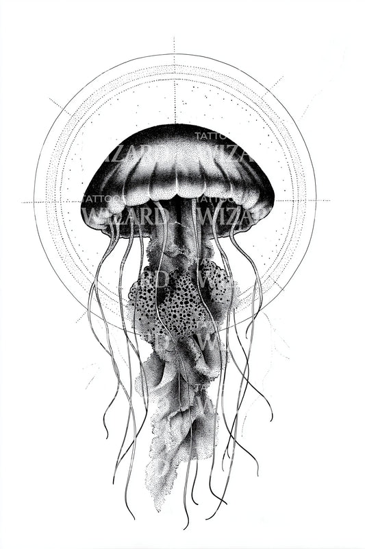 Micro Jellyfish Diagram Tattoo Illustration