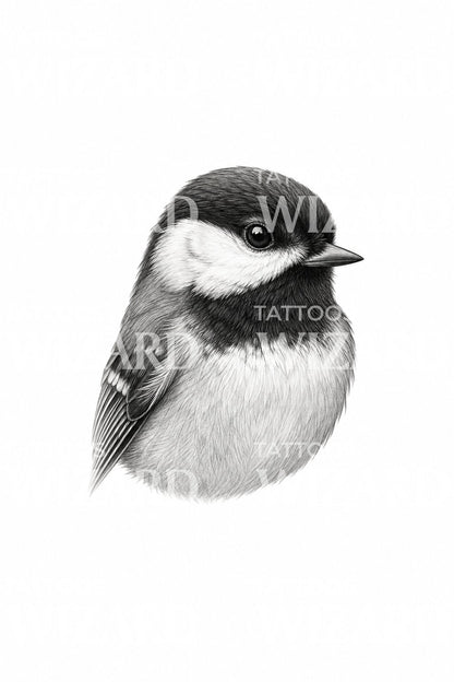 Micro Realism Chickadee Bird Tattoo Design