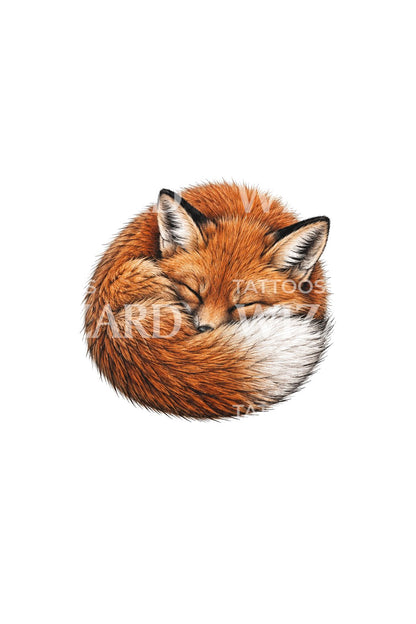 Micro Red Fox Asleep in a Ball Tattoo Idea