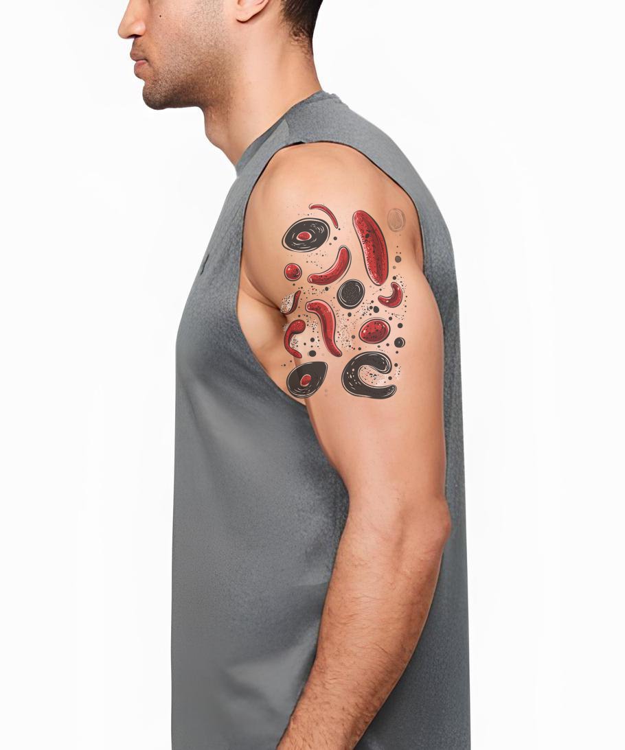 Red Microbe Pattern Tattoo Illustration