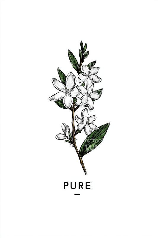 Illustration de tatouage microréaliste de brin de jasmin