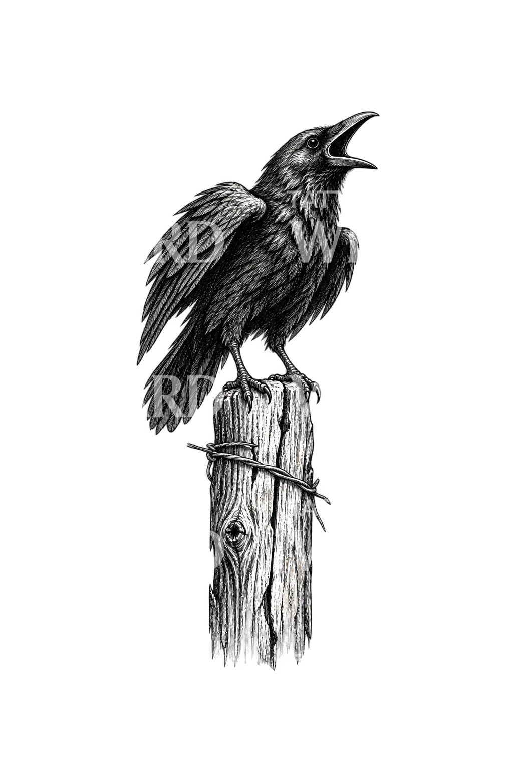 Mid Caw Crow on a Wired Stake Tattoo Idea