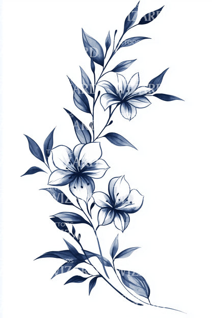 Midnight Linework Blossom Tattoo Design