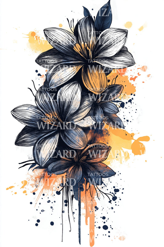 Midnight Magnolia Burst Tattoo Illustration