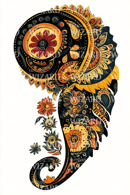Design di tatuaggio a spirale Paisley di mezzanotte
