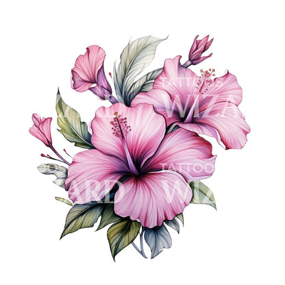 Pink Ibiscus Flower Tattoo Design