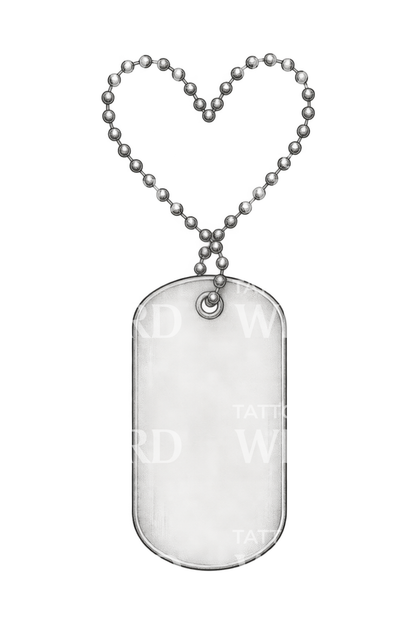 Military Dog Tag Heart Chain Tattoo Illustration