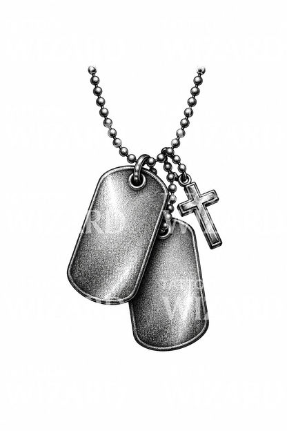 Military Dog Tags with Cross Tattoo Design