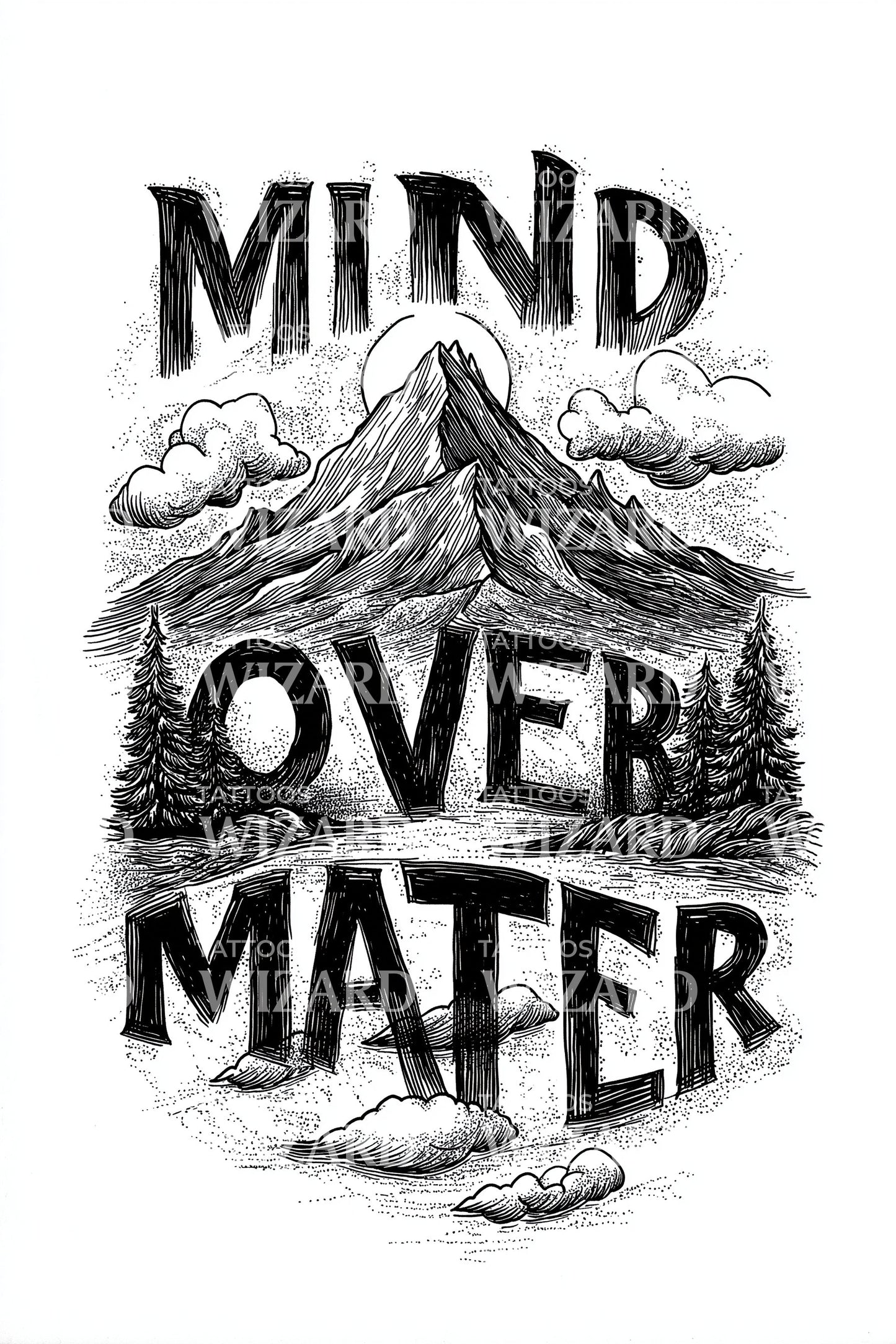 Mind Over Matter Mountain Tattoo Design