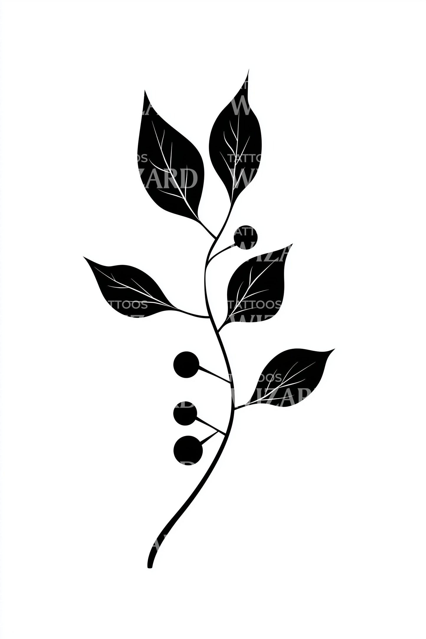 Minimal Berry Leaves Tattoo Design