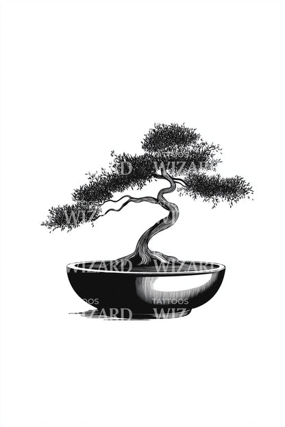 Minimal Bonsai Zen Tattoo Design