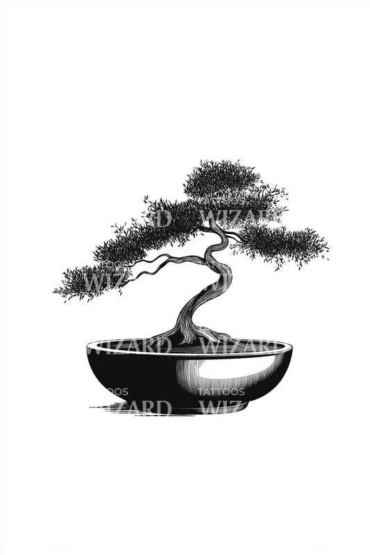 Minimal Bonsai Zen Tattoo Design