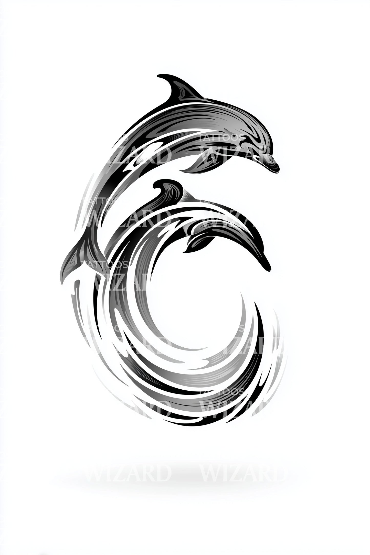 Minimal Brushstroke Dolphins Tattoo Design
